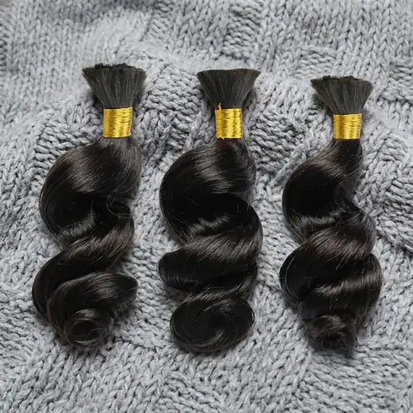 Loose Wave Natural Black Human Hair Bulk for Braiding — Silky Unprocessed Remy, Micro Braid Friendly, 100g Each