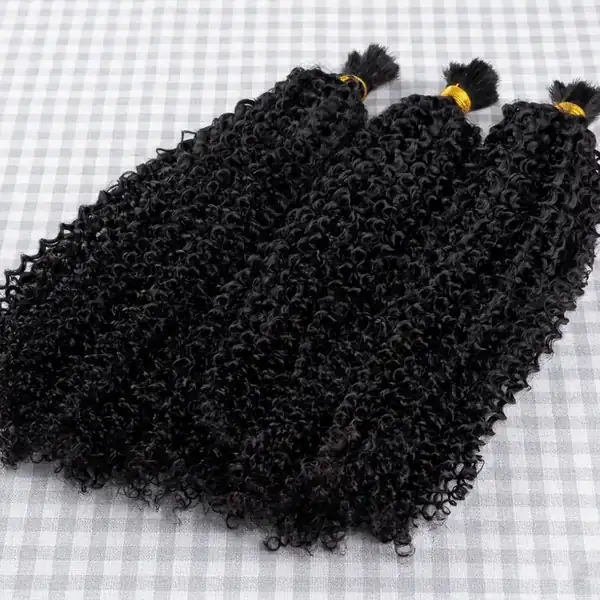 Afro Kinky Curly Human Hair Bulk for Braiding — Natural Black, Coarse Voluminous Virgin Texture, No Weft