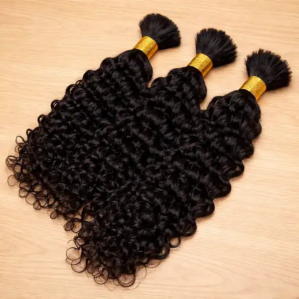Untreated, natural, black curly hair Human Hair in a bulk pack for braiding – 100% human hair, no synthetic additives, heat-resistant