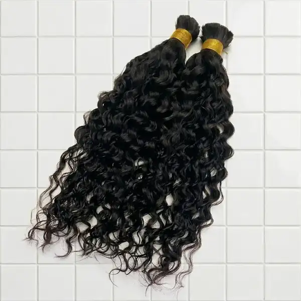 Wave Pattern Human Hair Bulk for Braiding — Natural Black Unprocessed Brazilian Remy, No Weft