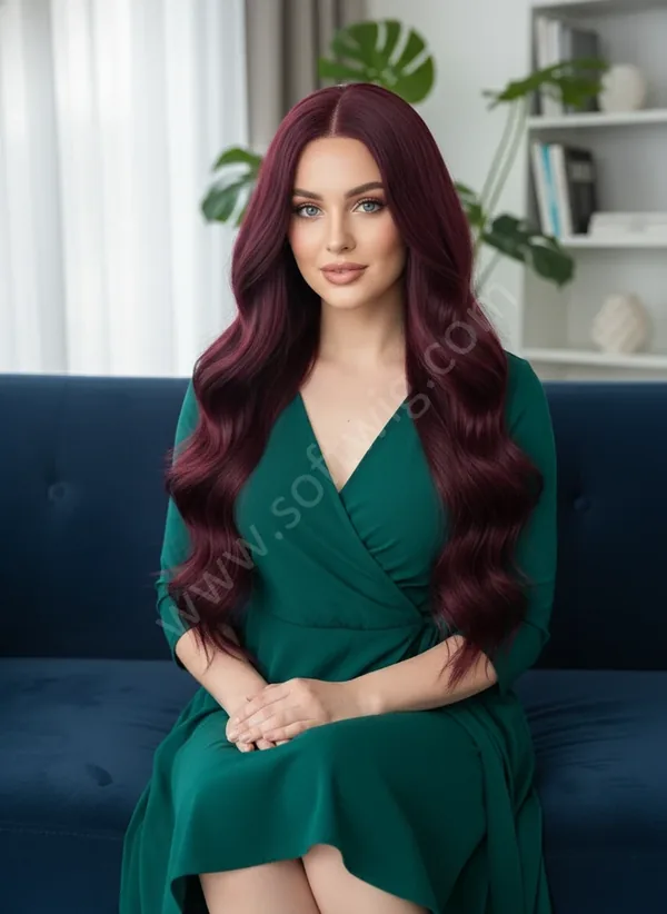 Deep Burgundy Wave HD Lace Front Wig — Middle Part, Bleached Knots, Hand-Tied Brazilian Remy