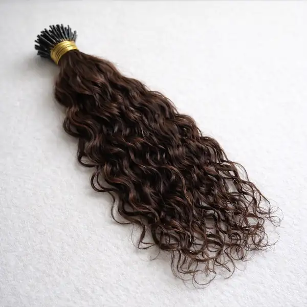 Dark Brown Curly I Tip Hair Extensions — Italian Keratin Micro Bead, 100% Unprocessed Hair, 100 Strands